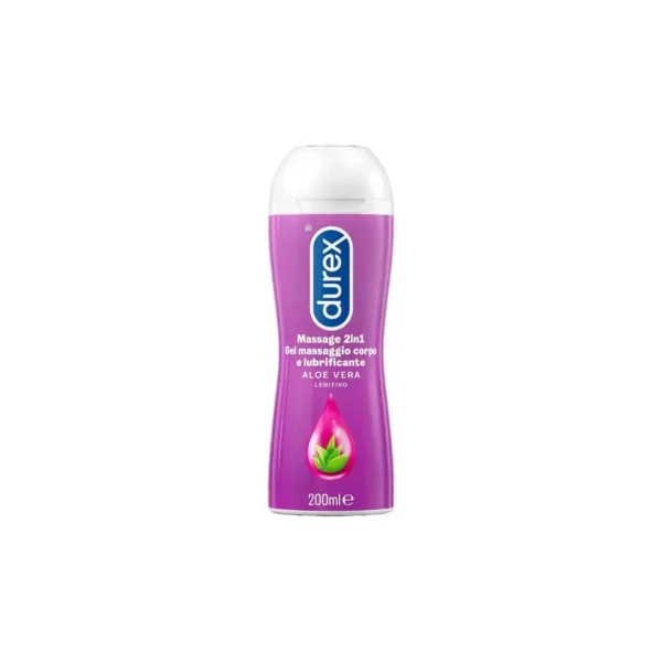 Durex Massage 2in1 Gel Massaggio Corpo e Lubrificante Aloe Vera 200ml – Soothing Water-Based Intimate Lube & Body Massage Gel (Imported)
