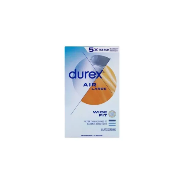 Durex Air Large Wide Fit Ultra-Thin Condoms 10 Pack – 5X Tested Max Sensitivity Large Fit Latex Condoms (Imported)