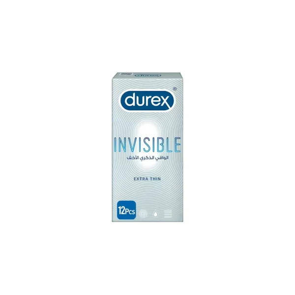 Durex Invisible Extra Thin Condoms 12 Pack – Ultra Thin High Sensitivity Natural Rubber Latex Condoms (Imported)