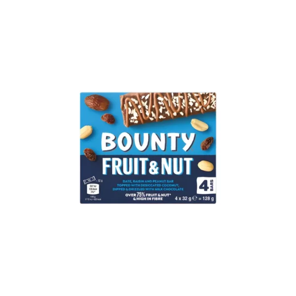 Bounty Triple Treat Fruit & Nut Chocolate Bars (4 x 32g Multipack) – High Fiber Snack