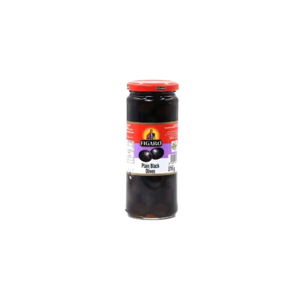 Figaro Plain Black Olives 450g – Premium Spanish Whole Olives in Glass Jar