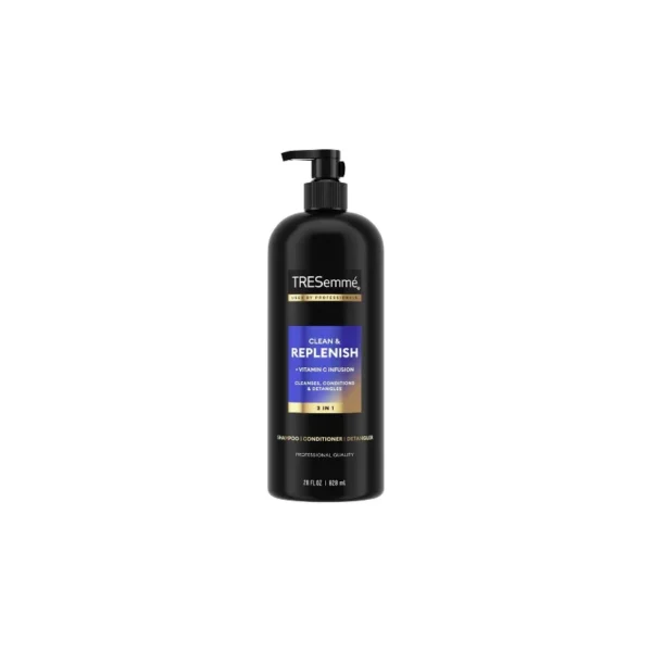 TRESemmé Clean & Replenish 3-in-1 Shampoo, Conditioner & Detangler 828ml – With Vitamin C & Green Tea (Imported Pump Bottle)