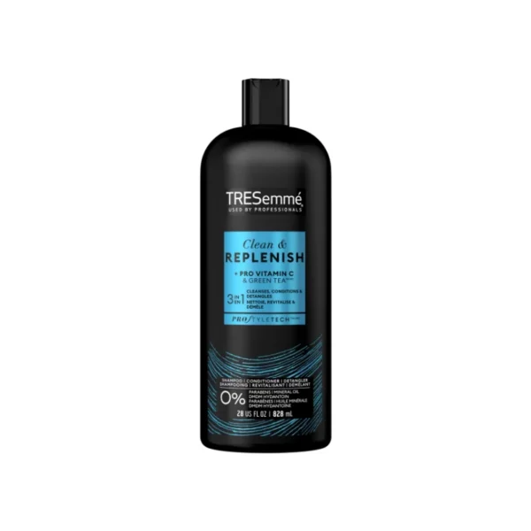 TRESemmé Clean & Replenish 3-in-1 Shampoo, Conditioner & Detangler 828ml – With Vitamin C & Green Tea (USA Imported)