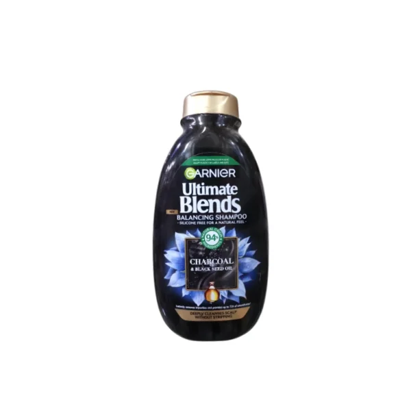 Garnier Ultimate Blends Magnetic Charcoal & Black Seed Oil Shampoo 300ml – Purifying & Rebalancing for Oily Scalp & Dry Ends (Imported)