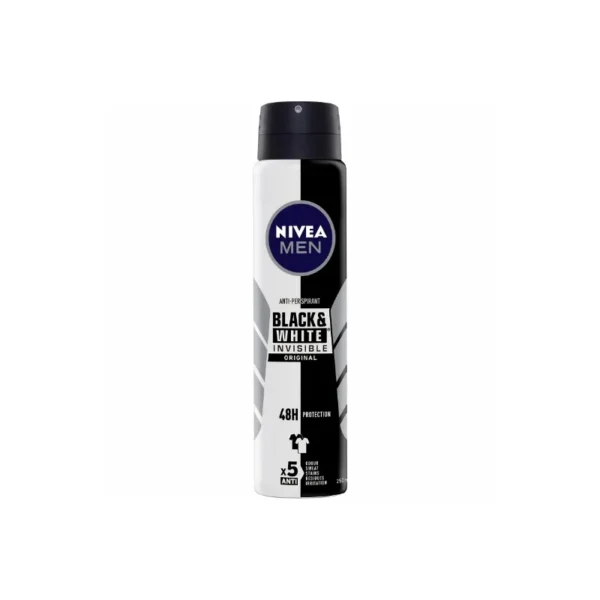 Nivea Men Black & White Invisible Deodorant Body Spray 150ml – For Men (Anti-Stain & 48H Protection)