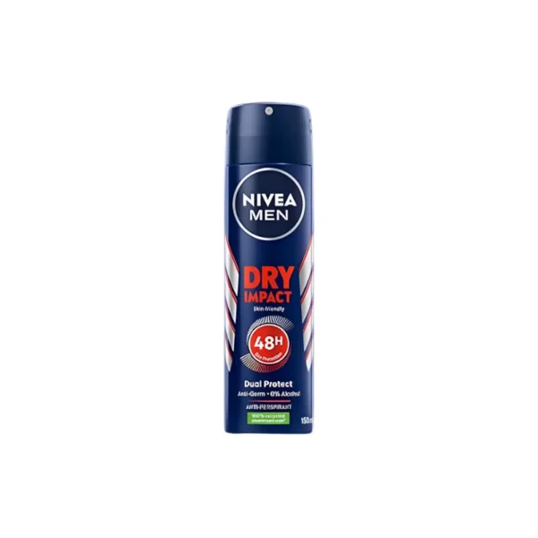 Nivea Men Dry Impact Deodorant Body Spray 150ml – For Men (Extra Anti-Perspirant & Dry Freshness)