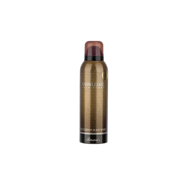 Rasasi Knowledge Deodorant Body Spray 200ml – For Men (Elegant, Woody & Spicy)