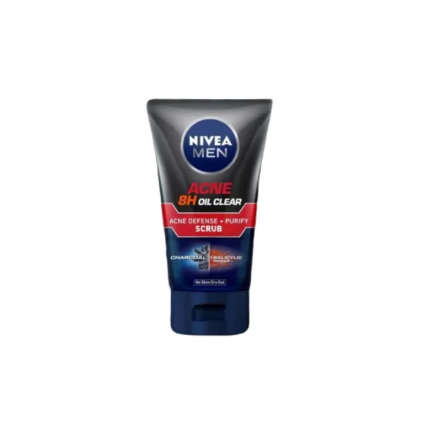 Nivea Men Bright 8H Oil Clear Anti-Shine + Exfoliating Scrub 100g – Deep Pore Cleansing Face Wash