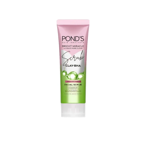 Pond's Bright Miracle Clear Glow Scrub Clay-BHA Facial Foam 100ml – Pore Purifying Exfoliating Cleanser (Imported)