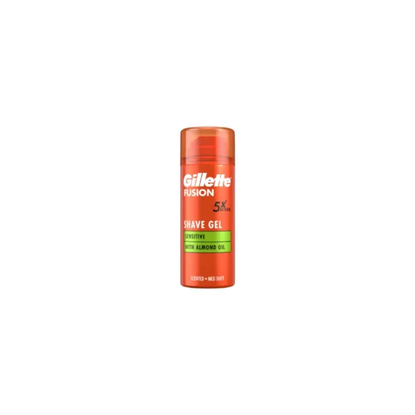 Gillette Fusion 5x Action Sensitive Shave Gel with Almond Oil 75ml – Travel Size Advanced Irritation Defense Shaving Gel (Imported)