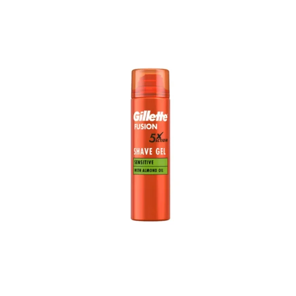 Gillette Fusion 5x Action Sensitive Shave Gel with Almond Oil 200ml – Advanced Irritation Defense & Skin Hydration Shaving Gel (Imported)