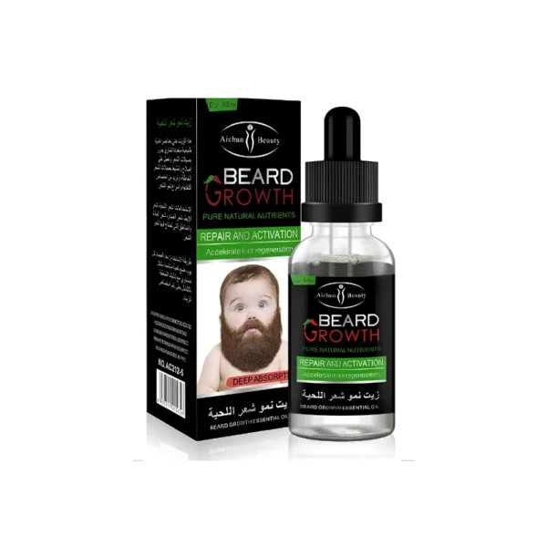 Aichun Beauty Beard Growth Essential Oil 30ml – 100% Pure Natural Hair Follicle Activator & Moustache Nutrient Serum for Men