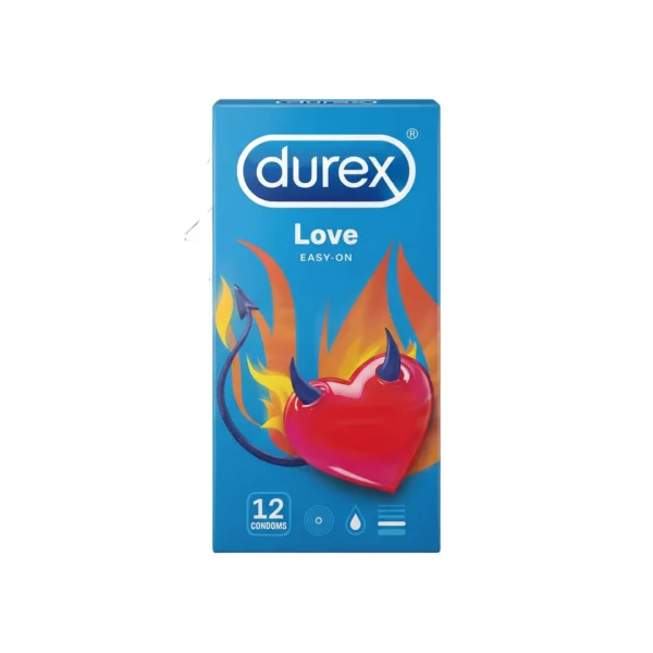 Durex Love Easy-On Condoms 12 Pack – Smooth Natural Rubber Latex Regular Fit Condoms (Imported)