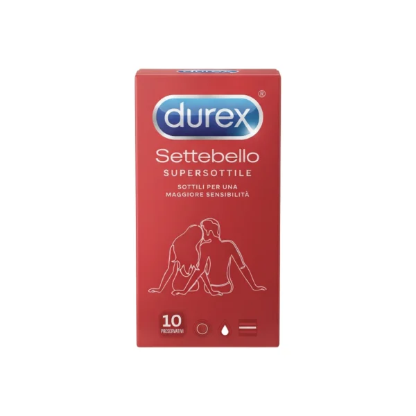 Durex Settebello Supersottile Ultra Thin Condoms 10 Pack – High Sensitivity Smooth Natural Rubber Latex Condoms (Imported)