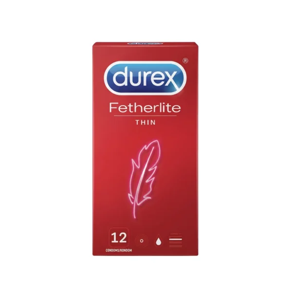 Durex Fetherlite Thin Condoms 12 Pack – Ultra Thin High Sensitivity Natural Rubber Latex Condoms (Imported)