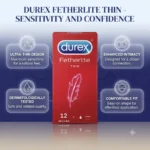 Durex Fetherlite Thin Condoms 12 Pack – Ultra Thin High Sensitivity Natural Rubber Latex Condoms (Imported) - Image 3