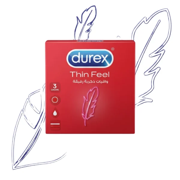 Durex Thin Feel Easy-On Condoms 3 Pack – Ultra Thin High Sensitivity Natural Rubber Latex Condoms (Imported)