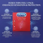 Durex Thin Feel Easy-On Condoms 3 Pack – Ultra Thin High Sensitivity Natural Rubber Latex Condoms (Imported) - Image 3