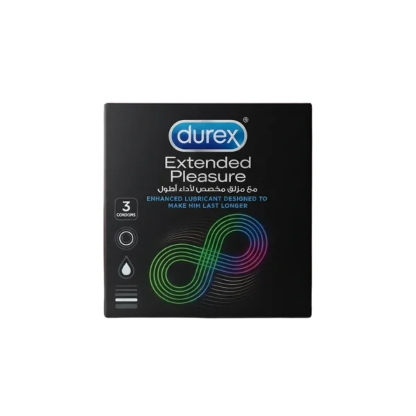 Durex Extended Pleasure Condoms 3 Pack – Benzocaine Delay Climax Natural Rubber Latex Condoms (Imported)