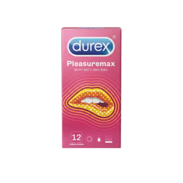 Durex Pleasuremax Condoms 12 Pack – Ribbed & Dotted Dual Texture Natural Rubber Latex Condoms (Imported)