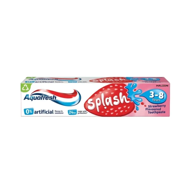 Aquafresh Splash Kids Strawberry Toothpaste 3-8 Years 50ml – Imported 0% Artificial Flavours Enamel Care