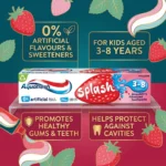 Aquafresh Splash Kids Strawberry Toothpaste 3-8 Years 50ml – Imported 0% Artificial Flavours Enamel Care - Image 3